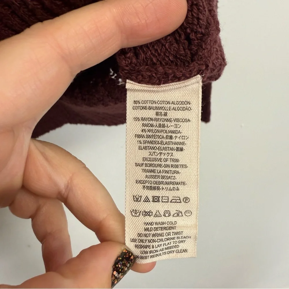 Free People Sweater Womens Small Maroon See Through Knit Lace Up Vneck